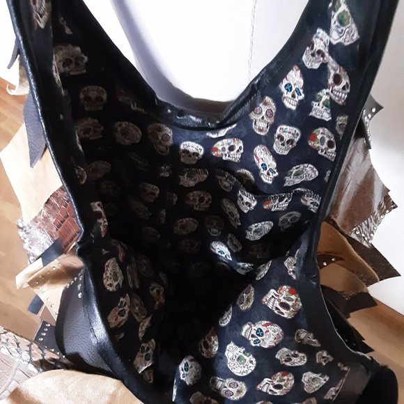 Handmade multicolored hippie fringe tassel leather Boho bag - Picture 7 of 8